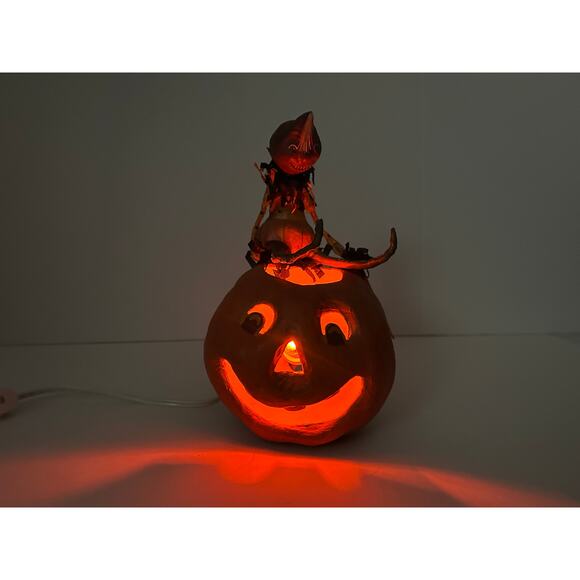 Bethany Lowe Halloween Light Jack-o-Lantern with Elfin Figure Virginia Betoine - Picture 1 of 16